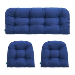 yoozeku outdoor/indoor all weather tufted wicker chair cushions of 3 pieces, 1 loveseat and 2 u-shape waterproof cushions for patio furniture,wicker loveseat,bench-navy blue