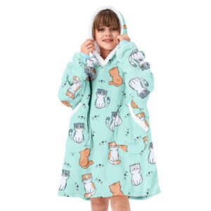 american trends blanket hoodie for girls wearable blanket for kids oversized hoodie sherpa hooded sweatshirt kitty