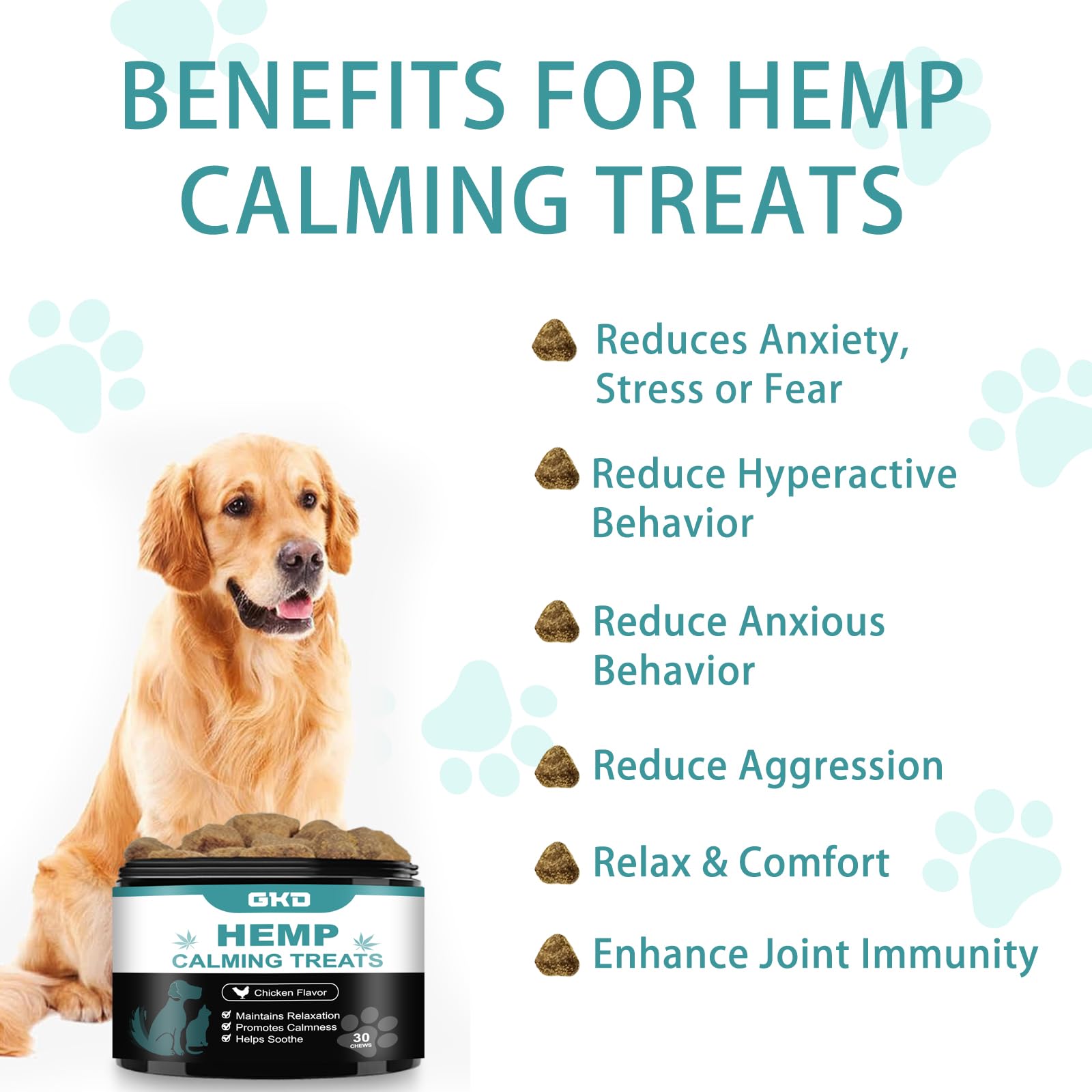 GKD Dog Calming Chews - Anxiety Relief Treats Hemp Bites Gummies for Dog, Firework Thunderstorm Relaxing Care Car Sickness Separation Ease, Dog Relaxer Doggie Hemp Relaxing Chews Pets Health Supplies