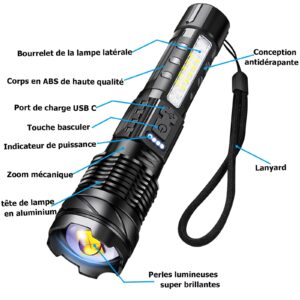 HOSONIC A76 Rechargeable Flashlights 20000 High Lumens - Brightest LED Flash Light 7 Modes with COB Side Light，High Powered Handheld Flashlight for Emergency Camping