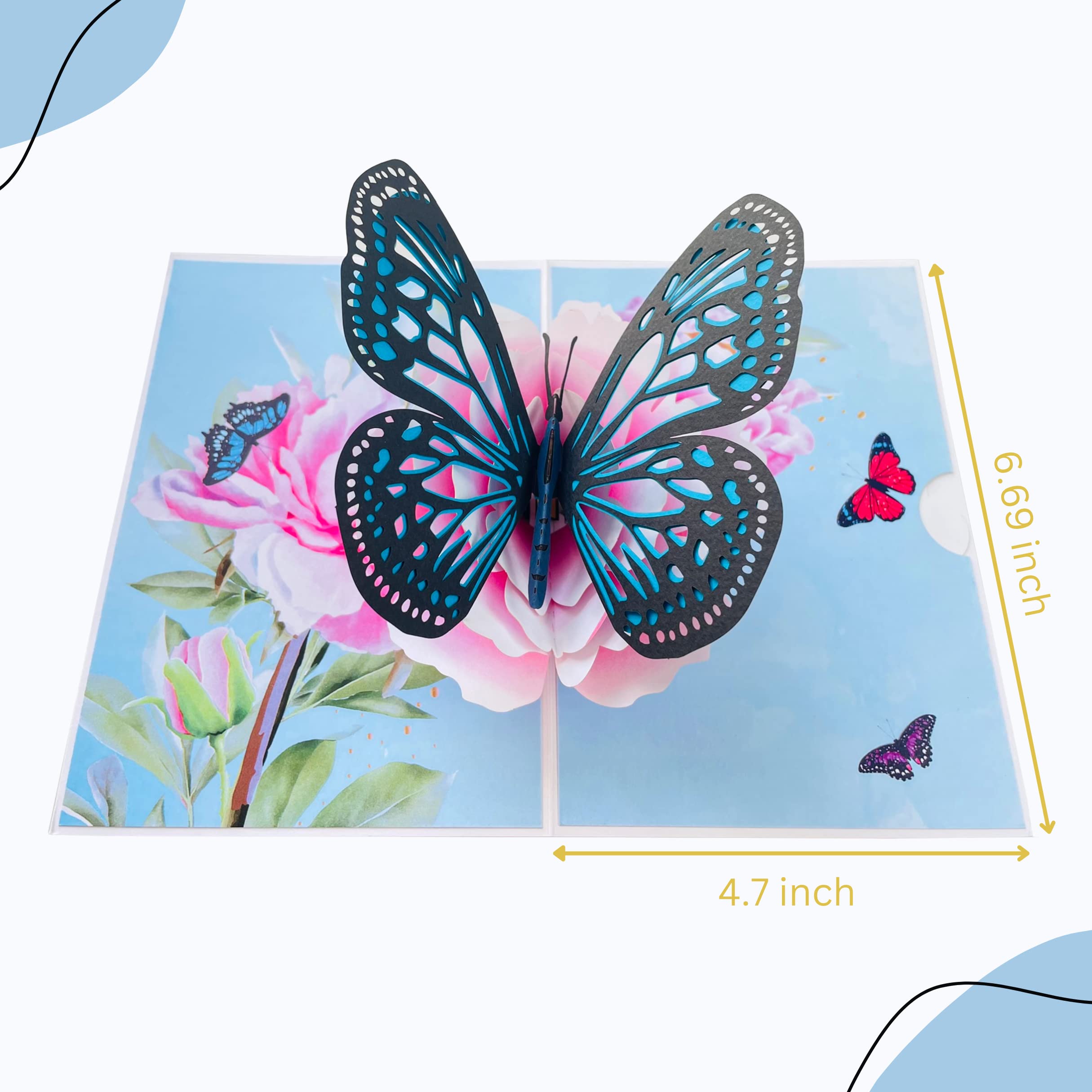 Paper Pop Up Cards 4.7x6.69 inch, butterfly with flower, 3D Popup Greeting Cards with Envelopes, perfect for pop-up bursting birthday gift.