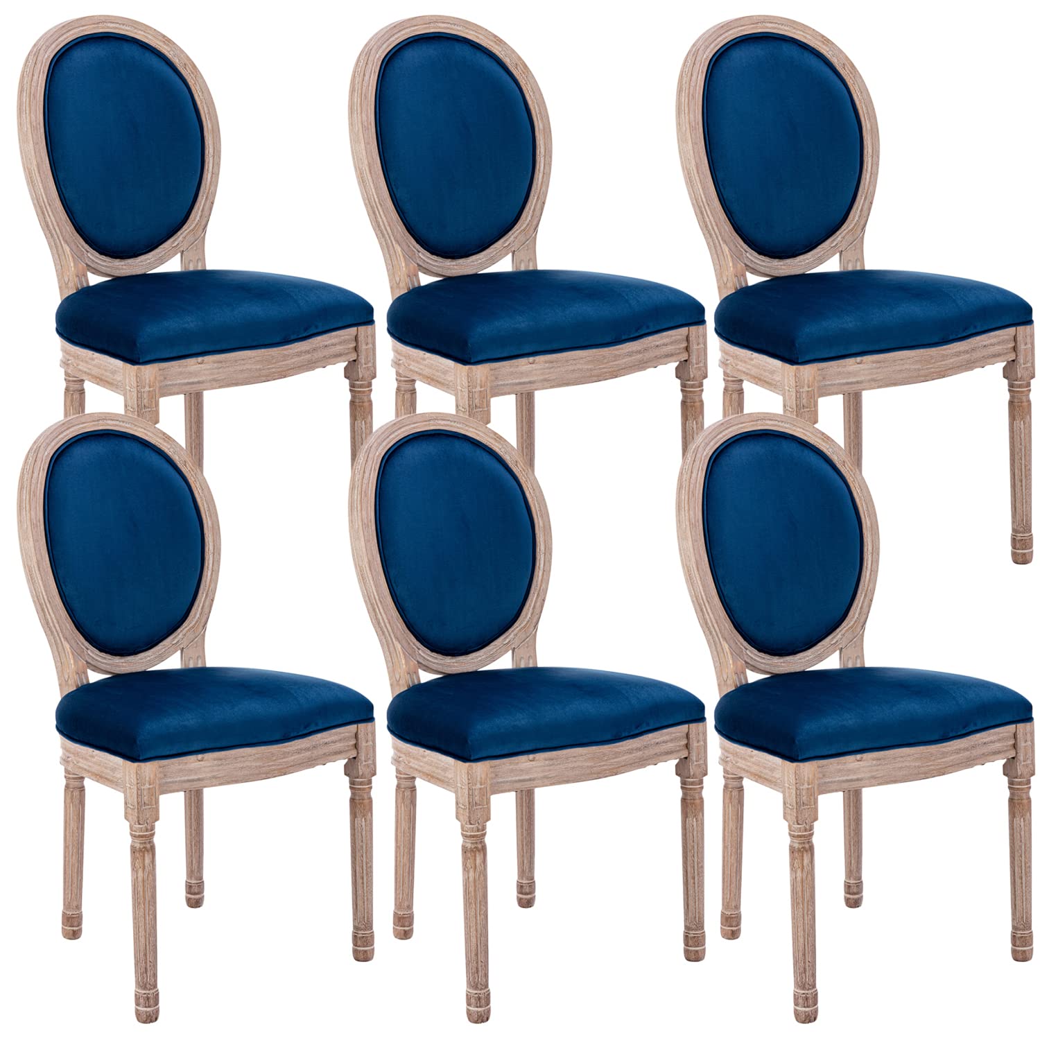 Virabit French Country Dining Chairs Set of 6, Vintage Louis Chairs with Curved Backrest and Beautifully Carved Solid Wood Frame, Farmhouse Dining Chairs for Living Room, Kitchen, Restaurant