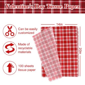 Whaline 100 Sheets Christmas Plaid Tissue Paper Buffalo Plaid Wrapping Paper Red White Gift Wrapping Paper Art Paper for Valentine's Day Home DIY Gift Bags Party Favor Decorations, 14 x 20inch