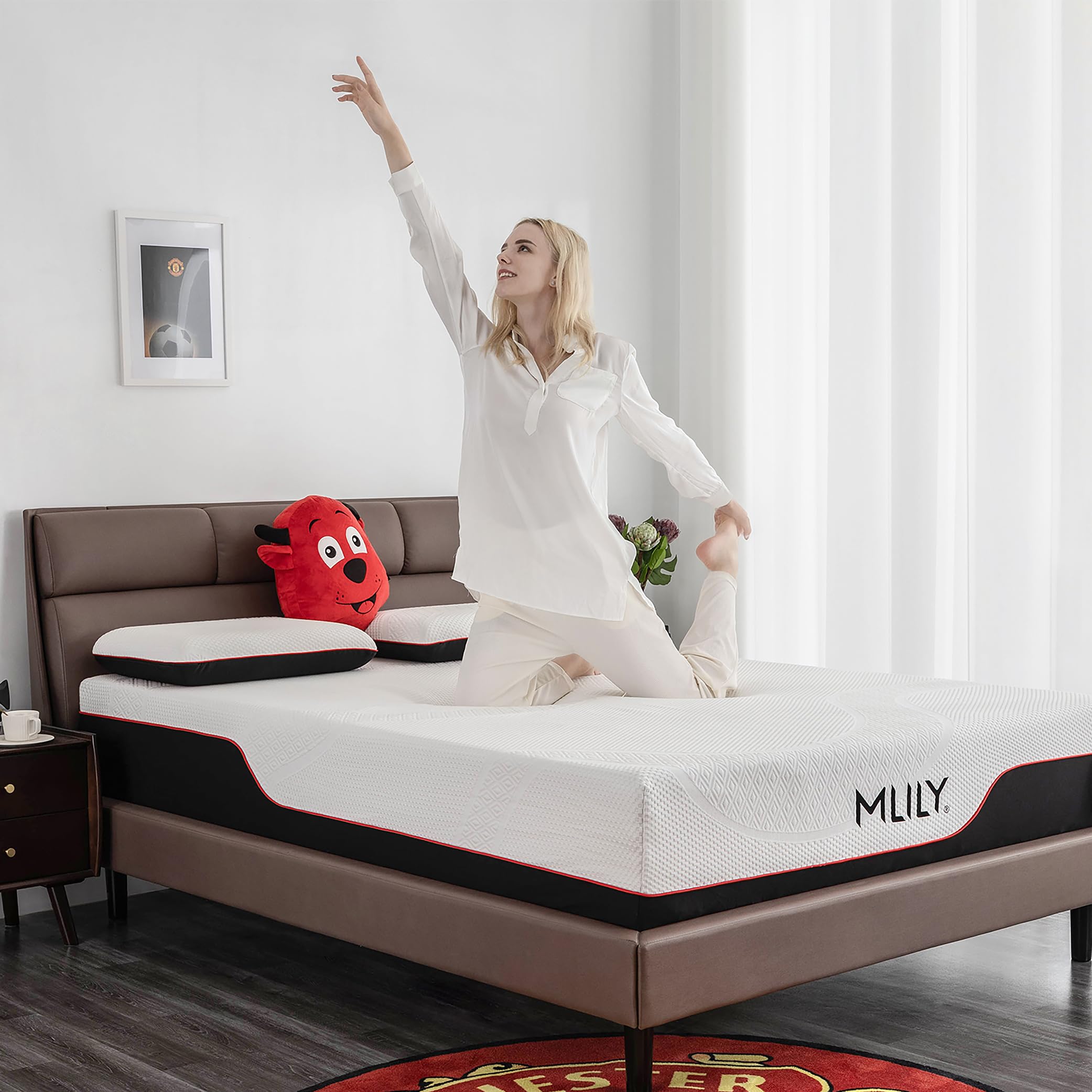 MLILY Twin XL Mattress, Manchester United 12 Inch Memory Foam Mattress, Cool Sleep & Pressure Relief, Made in USA, White