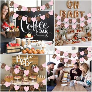 Coffee Bar Banner Pink, Glitter Coffee Cup and Heart Garland, Latte Banner for Birthday Bachelorette Engagement Wedding Baby Shower Party, Coffee Bar Wall Table Decorations