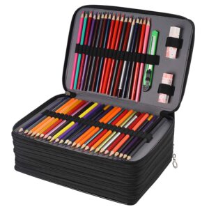 Shulaner 250 Slots Colored Pencil Case Organizer with Zipper PU Leather Large Capacity Pen Holder Bag for Painter or Artist (Ocean, 250)