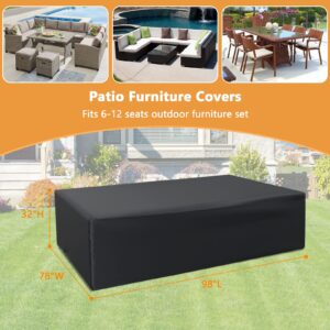 STARTWO Patio Furniture Covers, Outdoor Furniture Cover Waterproof, Windproof Tear Resistant Outdoor Sectional Couch Cover, Patio Cover for 7-12 Seats Dining Table Chair Set, Black, 98x78x32inches