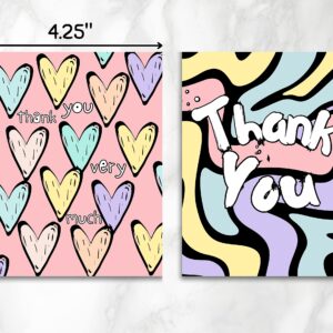 20 Pcs Cute Thank You Cards With Envelopes For Kids, Teens And Adults Colorful Tank You Notes Cards Blank Inside For All Occasions, Girls Birthday, Baby Shower, Party, Small Business, Sweet 16, With Stickers and Envelopes, 4.25x5.5