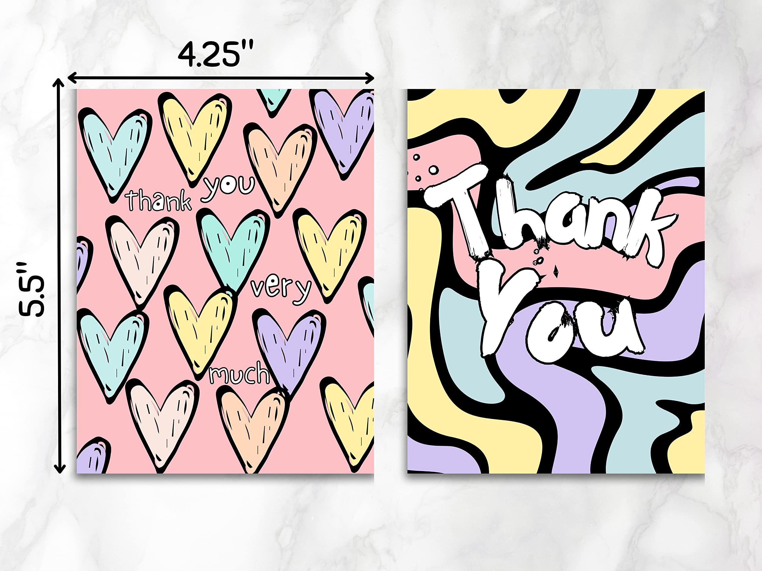 20 Pcs Cute Thank You Cards With Envelopes For Kids, Teens And Adults Colorful Tank You Notes Cards Blank Inside For All Occasions, Girls Birthday, Baby Shower, Party, Small Business, Sweet 16, With Stickers and Envelopes, 4.25x5.5