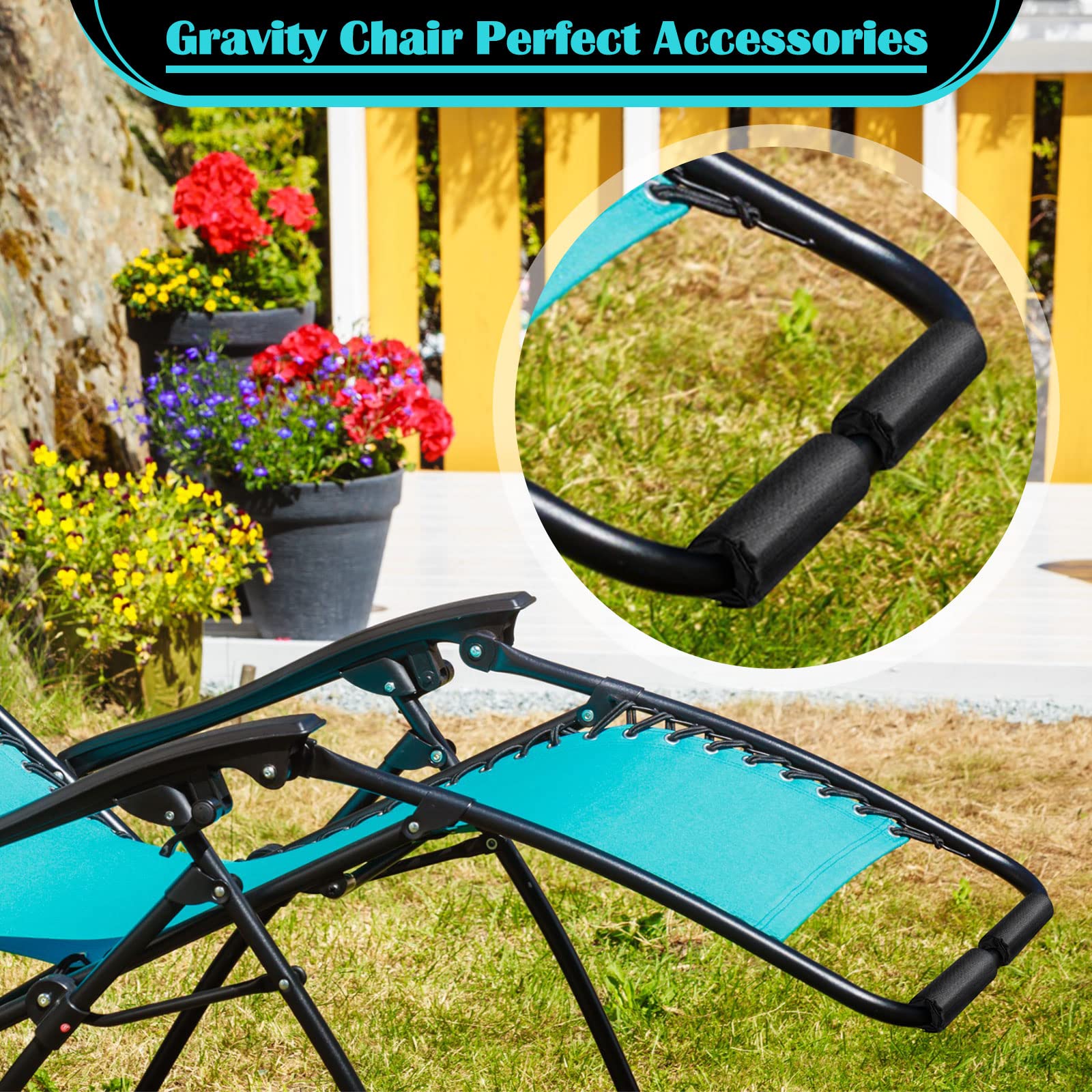 Qunclay 4 Pcs Zero Gravity Chair Cushion for Foot Rest Lounge Chair Folding Antigravity Recliners Footrest Black Cushion for Outdoor Lawn Patio Camping Chairs Folding Loungers Anti Gravity Recliners