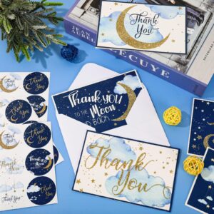 AnyDesign 36 Pack Stars Thank You Greeting Cards with Envelopes Matching Seal Stickers Blue Starry Delight Blank Note Cards Twinkle Moon Event Stationery for Baby Shower Birthday Supplies