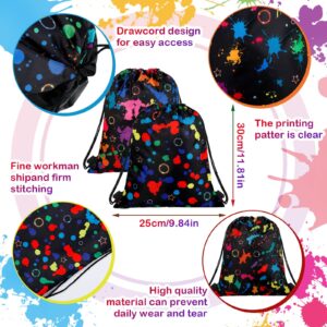 24 Pieces Glow Party Drawstring Bags Kids Neon Birthday Party Gift Bag Backpack Candy Goodie Favor Bags for Glow in Dark Party Decoration Supplies