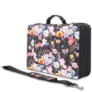 Shulaner 500 Slots Colored Pencil Case Organizer with Zipper Large Capacity Flower Pen Holder Bag for Artist and Painter or Other Adults (Black, Small Slots)