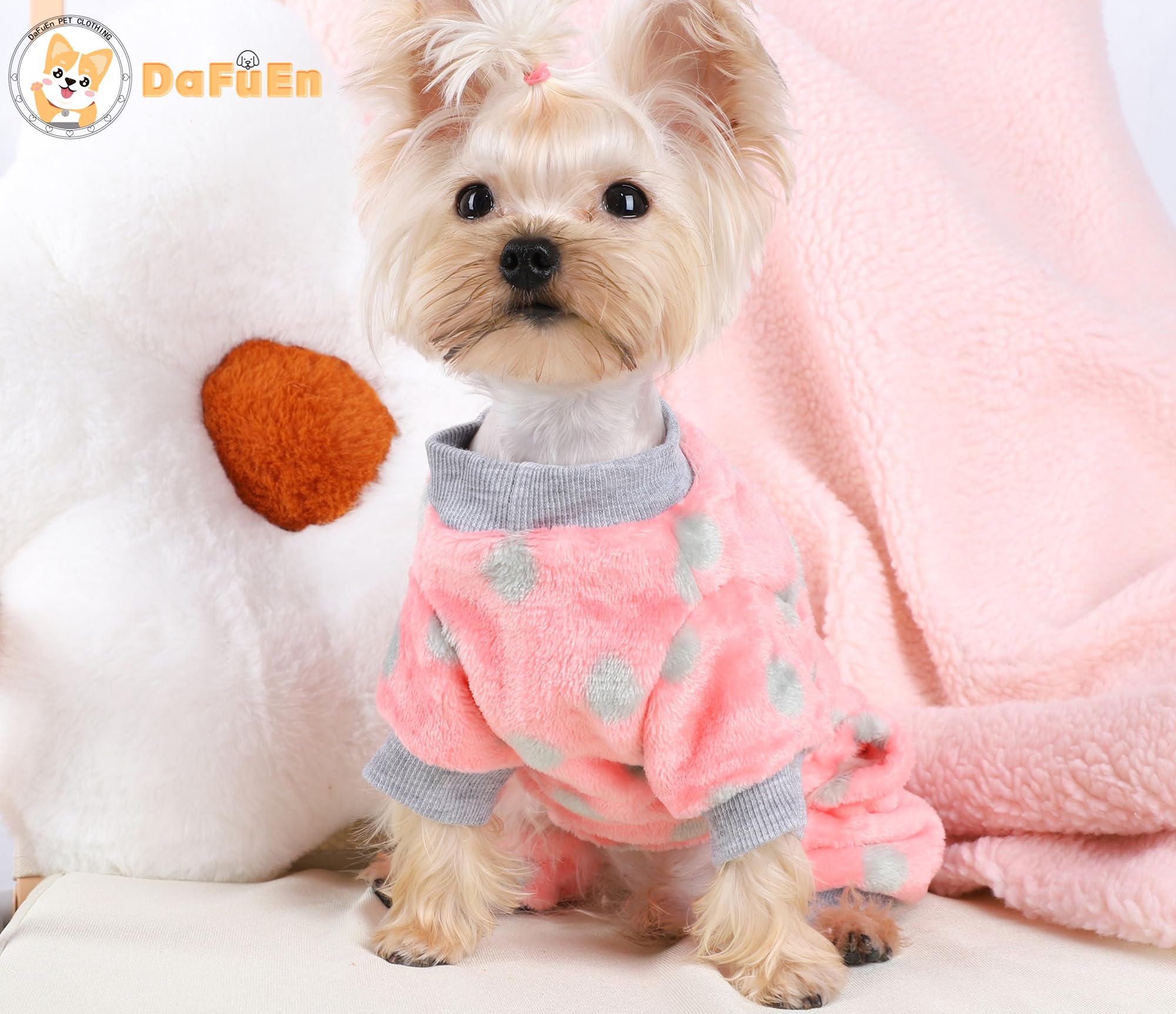 Dog Pajamas for Small Dogs Girl Boy Winter Onesies Pjs Cold Weather Puppy 4 Legged Sweater Clothes for Chihuahua Yorkie Teacup Jumpsuit Cute Pet Outfits Apparel Coats (Small, Polka Dot)