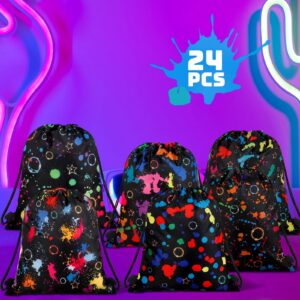 24 Pieces Glow Party Drawstring Bags Kids Neon Birthday Party Gift Bag Backpack Candy Goodie Favor Bags for Glow in Dark Party Decoration Supplies