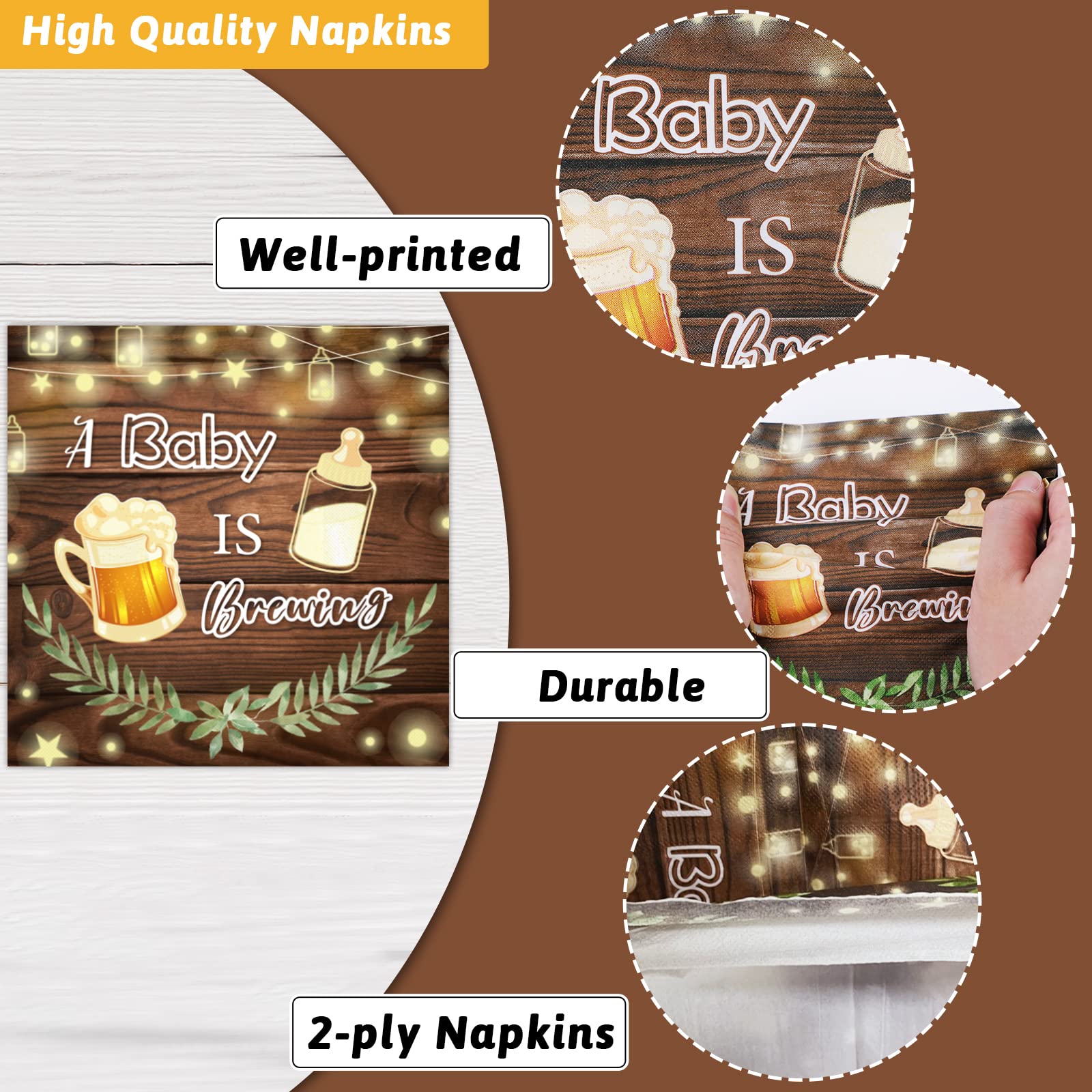 96Pcs A Baby is Brewing Baby Shower Party Supplies Set Plates Napkins Tableware Kit for Birthday Party Paper Tableware Set Table Decorations Favors Serves 24 Guests with Forks