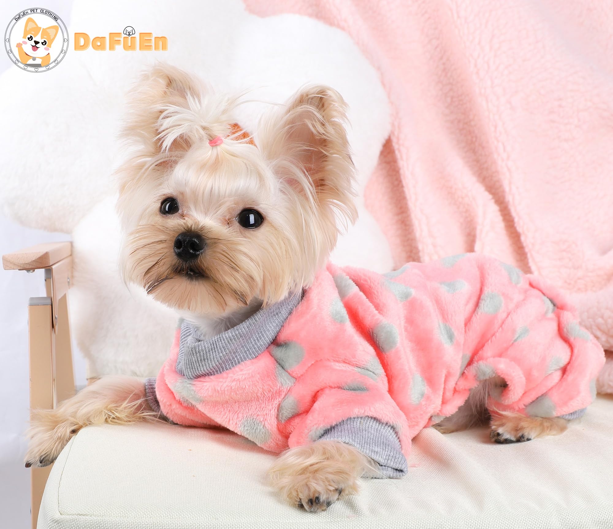 Dog Pajamas for Small Dogs Girl Boy Winter Onesies Pjs Cold Weather Puppy 4 Legged Sweater Clothes for Chihuahua Yorkie Teacup Jumpsuit Cute Pet Outfits Apparel Coats (Small, Polka Dot)