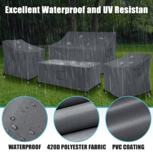 SIRUITON Patio Furniture Covers 4 Piece Set, Outdoor Furniture Cover Waterproof, Patio Furniture Set Covers, Heavy Duty Durable and Water Resistant Fabric, Fit for Chairs, Couch, Coffee Table, Grey