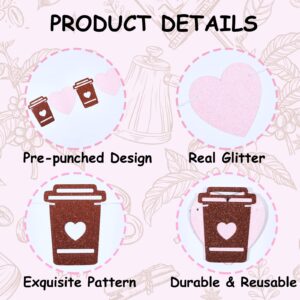 Coffee Bar Banner Pink, Glitter Coffee Cup and Heart Garland, Latte Banner for Birthday Bachelorette Engagement Wedding Baby Shower Party, Coffee Bar Wall Table Decorations