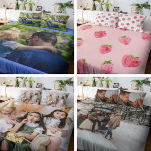 Personalized Custom Bedding Set with Picture, Text, Logo, 1 Duvet Cover 2 Pillowcases Trio, Customized Different Sizes, Suitable for Kids, Birthday, Christmas, Valentine's Day, Special Festival Gift