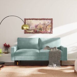 silkir 3-person couch for living room | perfect for: apartment/studio/office & small space | velvet fabric | fast and easy assembly modern contemporary mid-century, 70 inch sofa, aqua turquoise