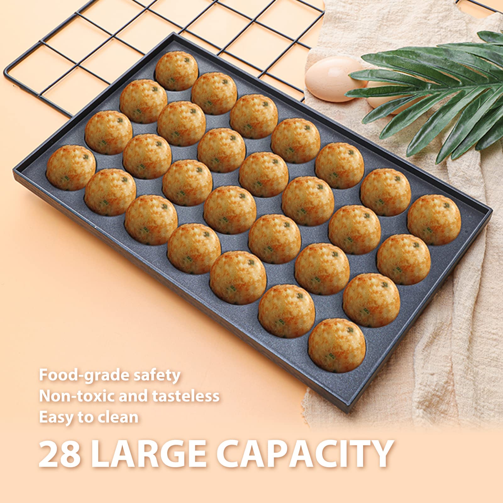 Anxingo Takoyaki Pan - 28 Hole Takoyaki Maker Baking Pan 1.5" Half Sphere Takoyaki Maker for Baking Cooking,Aluminium