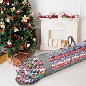 ProPik Wrapping Paper Organizer Storage Bag for All Your Gift Wrap & Ribbons, Fits Long 40 Inch Rolls, Hold Up To 24 Rolls, Heavy Duty Clear PVC Bag with Handles (Gray & clear)