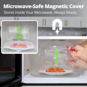 HOVER COVER Magnetic Microwave Splatter Cover, Clear Microwave Cover for Food - Vented & Magnetic Microwave Food Cover, 12-inch, BPA-Free - Gray