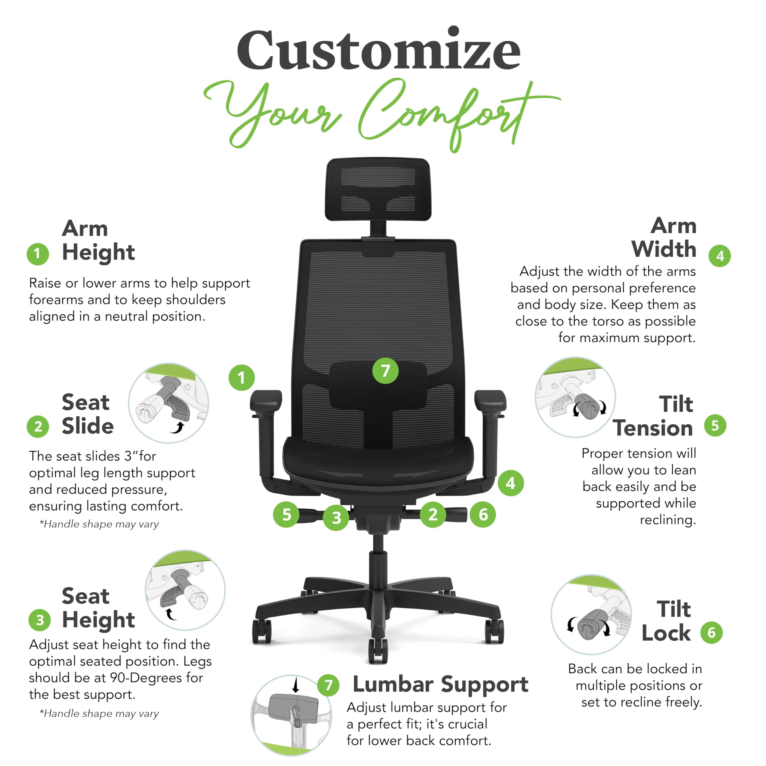 HON Ignition 2.0 Ergonomic Office Chair with Headrest - High Back Mesh Office Chair, Adjustable Lumbar Support, Armrests, Synchro-Tilt Recline - Home Office Desk Chair Comfortable for Long Hours