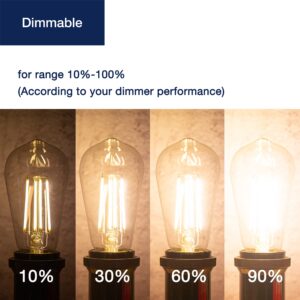 FLSNT LED Edison Bulbs 100W Equivalent, ST19 Dimmable Vintage LED Light Bulbs, 2450K Warm White, 8W, 900LM, E26 Base, Amber Glass, 6 Pack