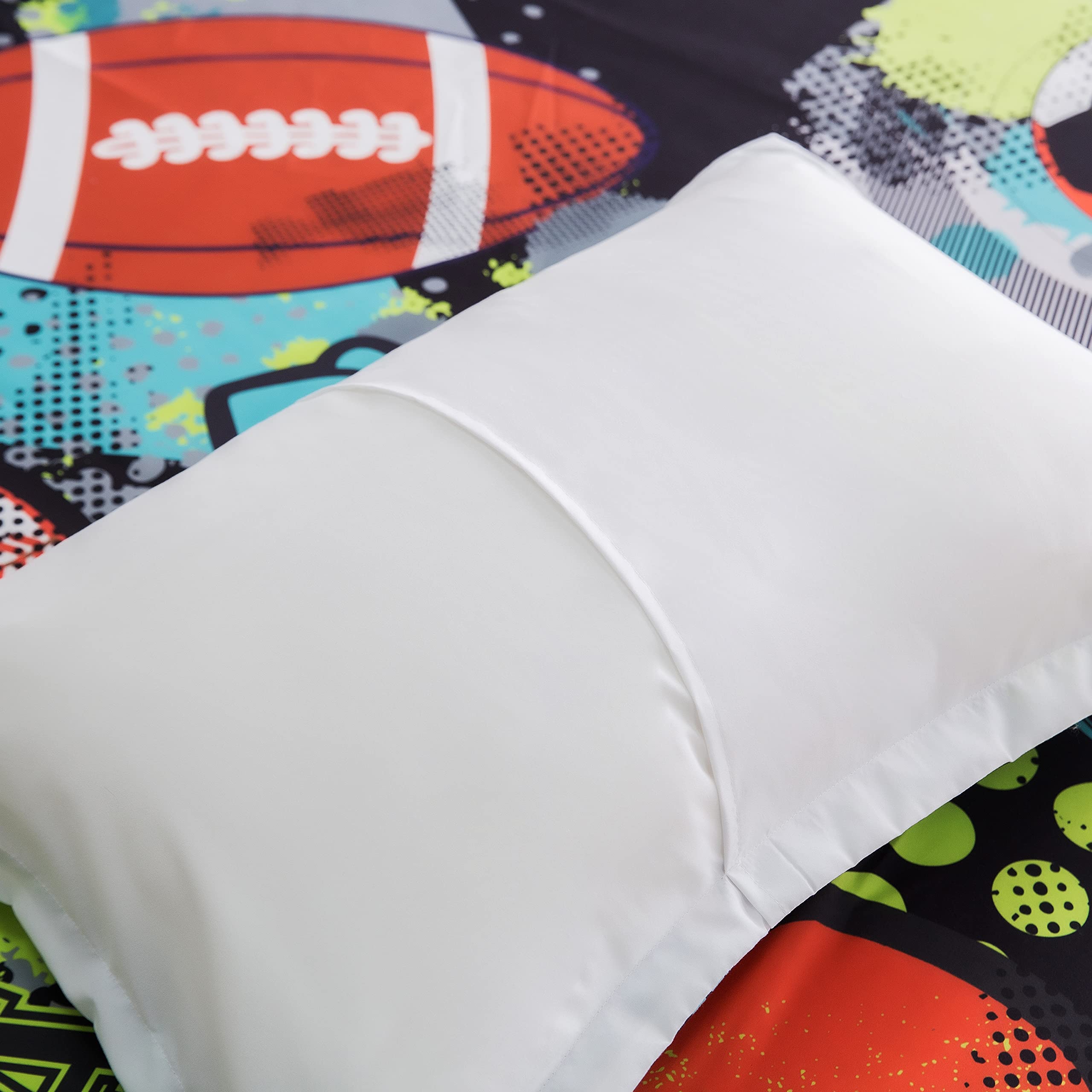 qjmiaofang Football Sheets Twin for Kids Sports Sheets 2 Pieces American Football and Basketball Bed Sheets Boys Teens Baseball and Soccer Printed Bed Set Including 1 Fitted Sheet 1 Pillowcase