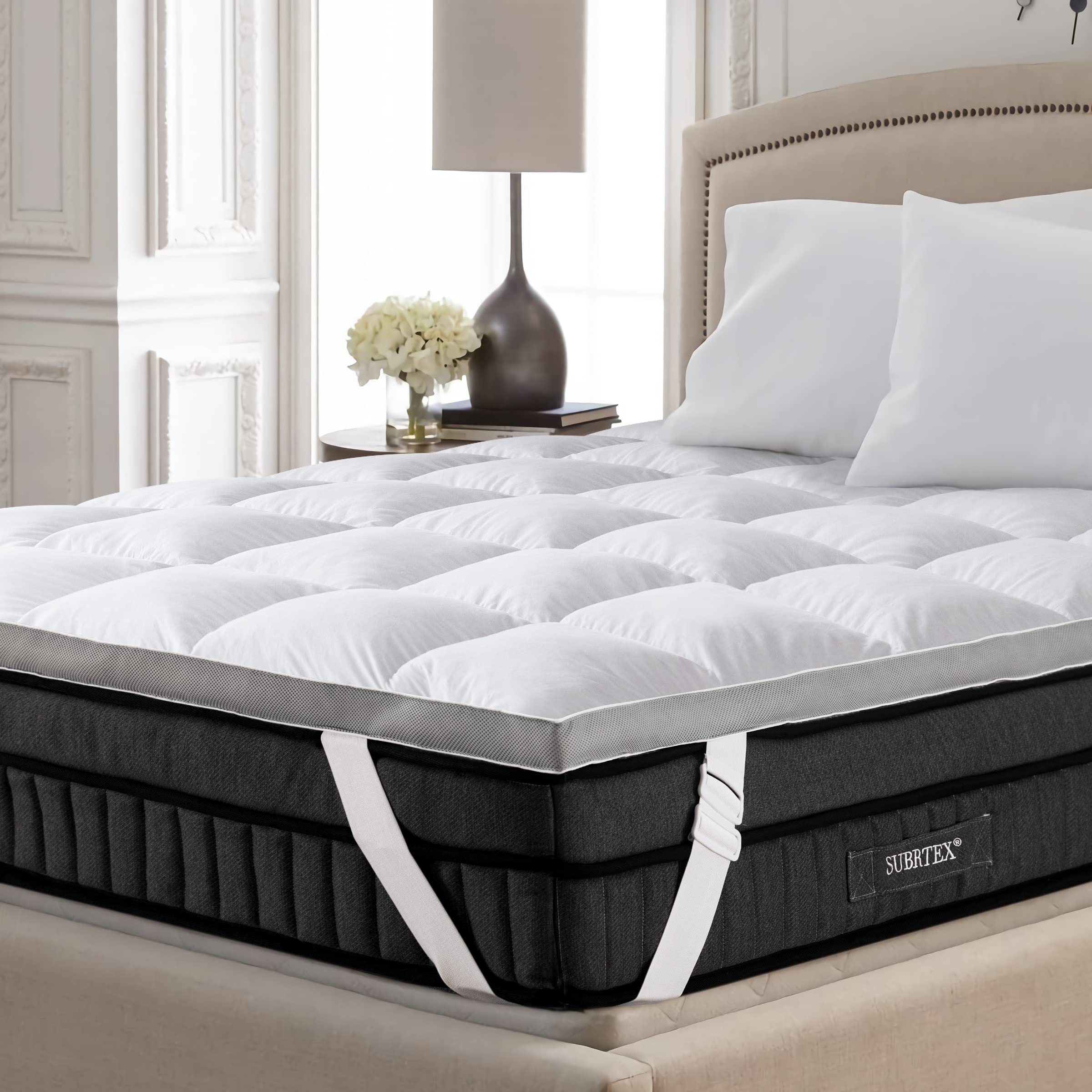 subrtex Feather Mattress Topper Full, Bed Mattress Topper, Breathable Mattress Pad Overfilled with Soft White Goose Down (54"x75")