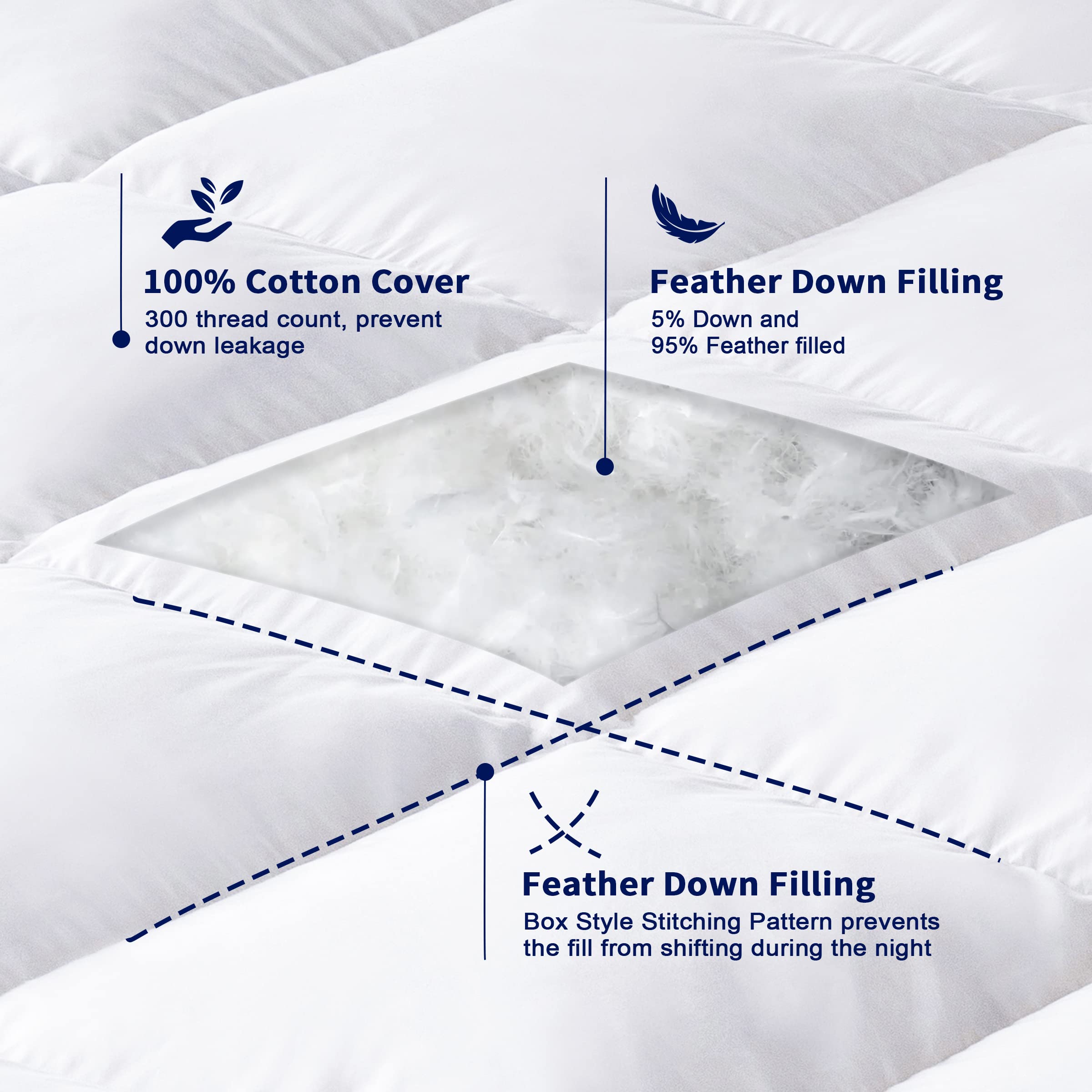 subrtex Feather Mattress Topper Full, Bed Mattress Topper, Breathable Mattress Pad Overfilled with Soft White Goose Down (54"x75")