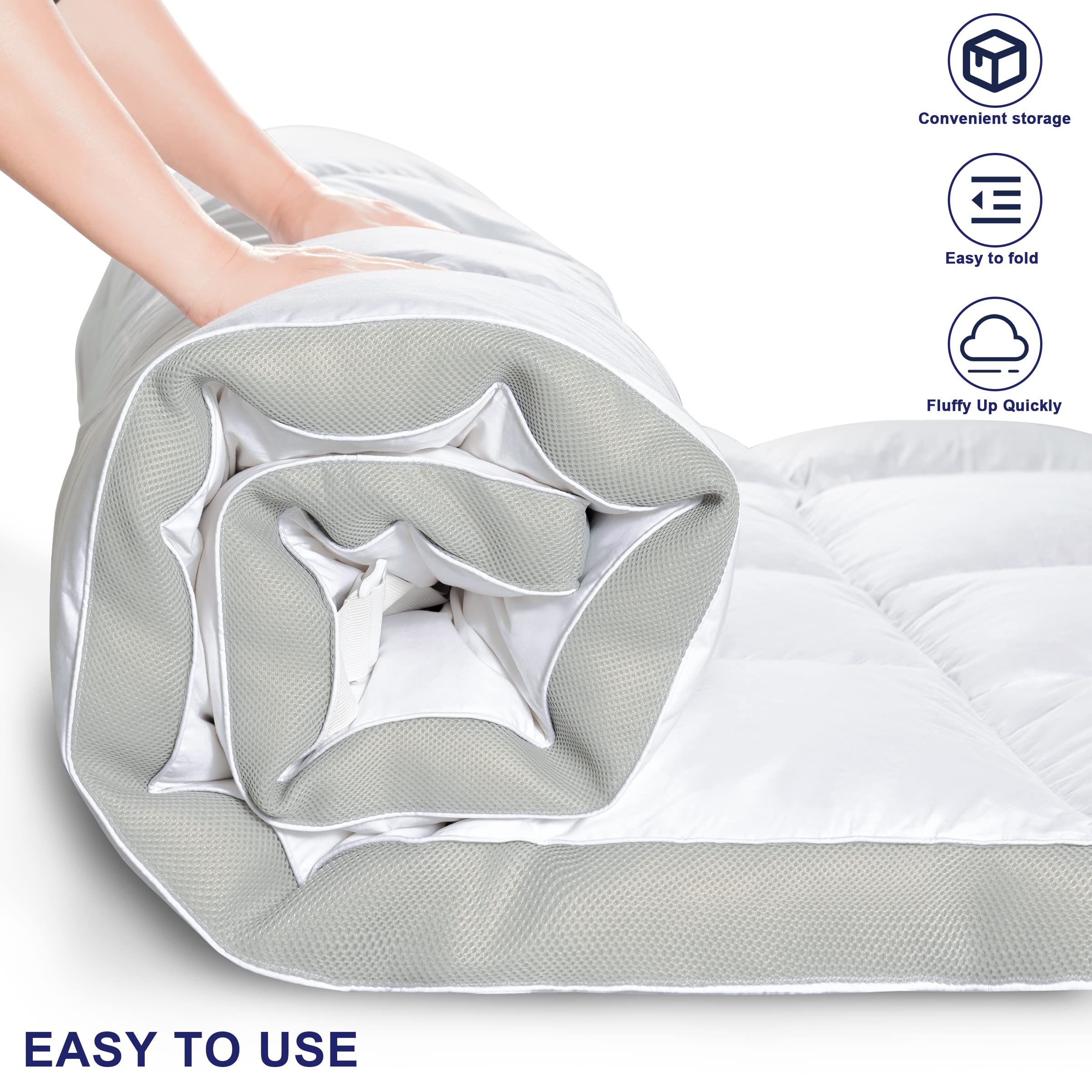 subrtex Feather Mattress Topper Full, Bed Mattress Topper, Breathable Mattress Pad Overfilled with Soft White Goose Down (54"x75")