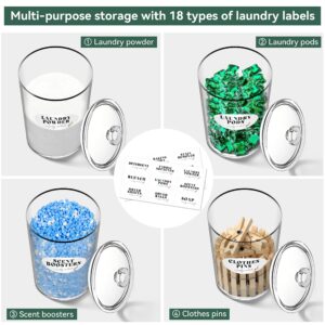 TIDIdea 4 Pack Laundry Container Jars - Premium Acrylic Jars for Laundry Room Organization and Storage Organizing Laundry Pods, Powder, Detergent, Soap,Beads, Laundry Accessories - with Labels&Scoops