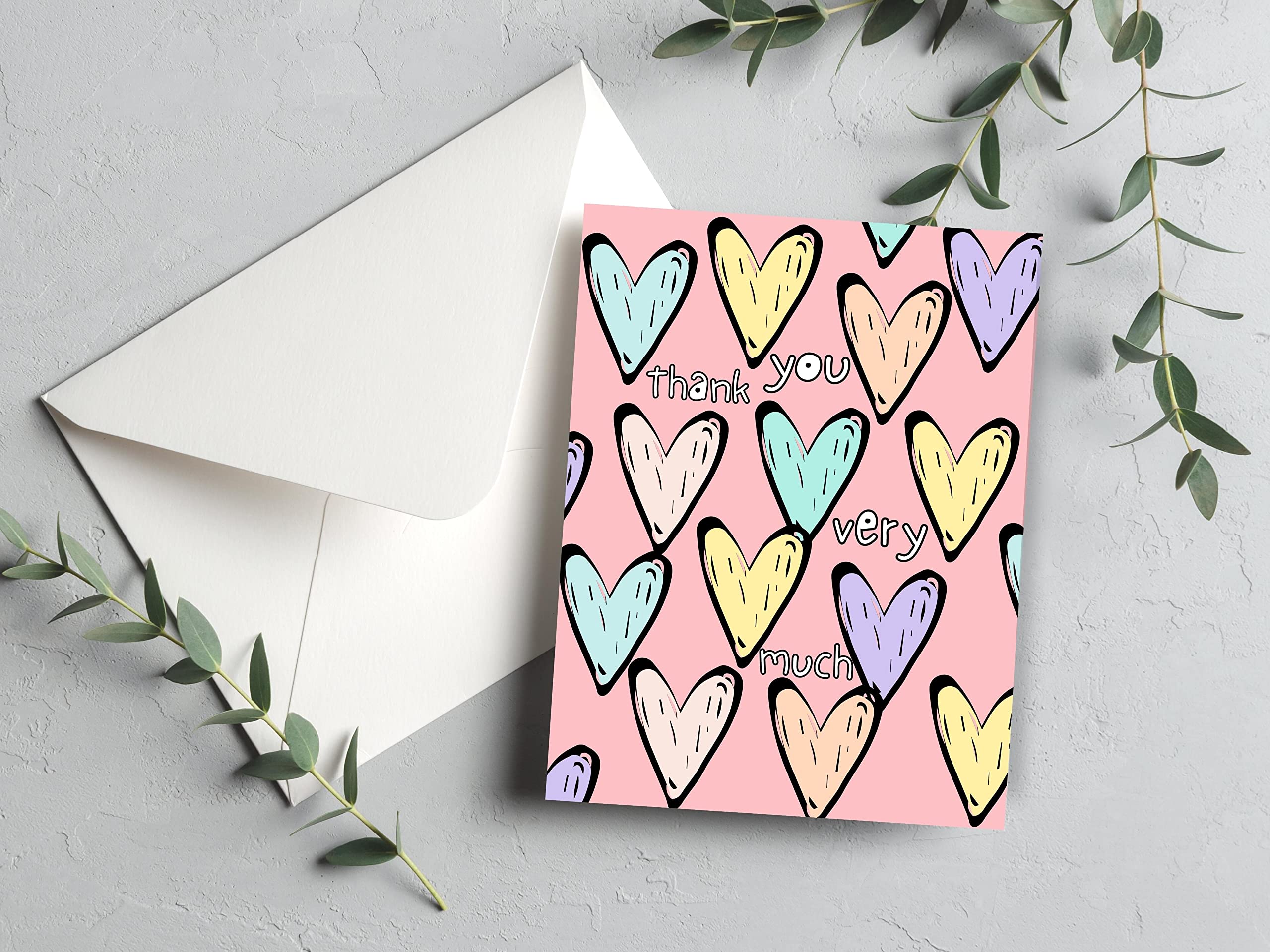 20 Pcs Cute Thank You Cards With Envelopes For Kids, Teens And Adults Colorful Tank You Notes Cards Blank Inside For All Occasions, Girls Birthday, Baby Shower, Party, Small Business, Sweet 16, With Stickers and Envelopes, 4.25x5.5