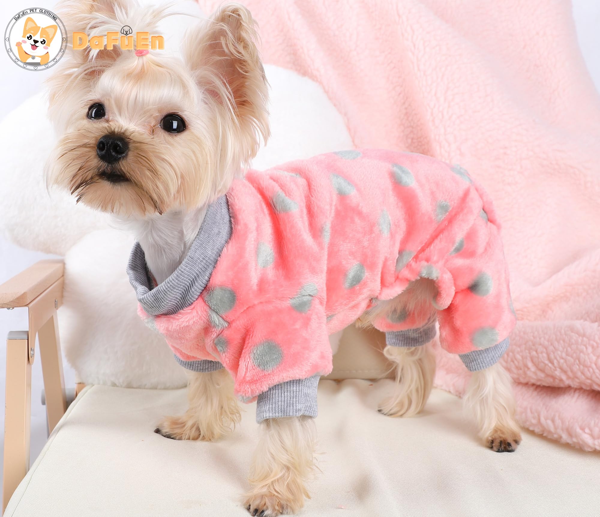 Dog Pajamas for Small Dogs Girl Boy Winter Onesies Pjs Cold Weather Puppy 4 Legged Sweater Clothes for Chihuahua Yorkie Teacup Jumpsuit Cute Pet Outfits Apparel Coats (Small, Polka Dot)