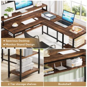 Tribesigns Reversible L Shaped Desk, L Shape Computer Table with Monitor Stand and Storage Shelves, Industrial Corner Desk with Printer Space, Work Desk for Home Office, Small Spaces