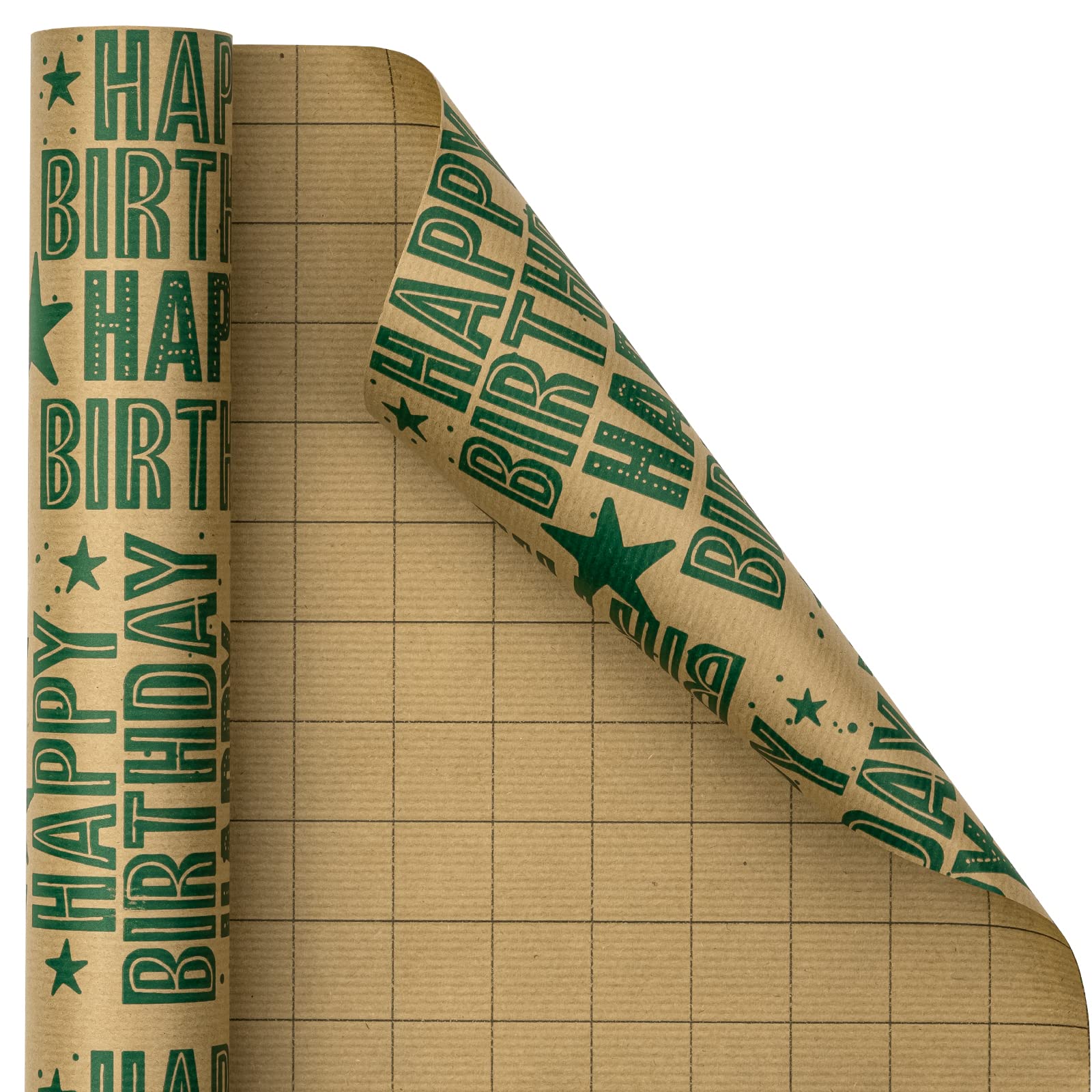 RUSPEPA Kraft Wrapping Paper Roll - Mini Roll - Green Happy Birthday Pattern Great for Birthday, Party, Baby Shower - 17.5 Inches X 32.8 Feet