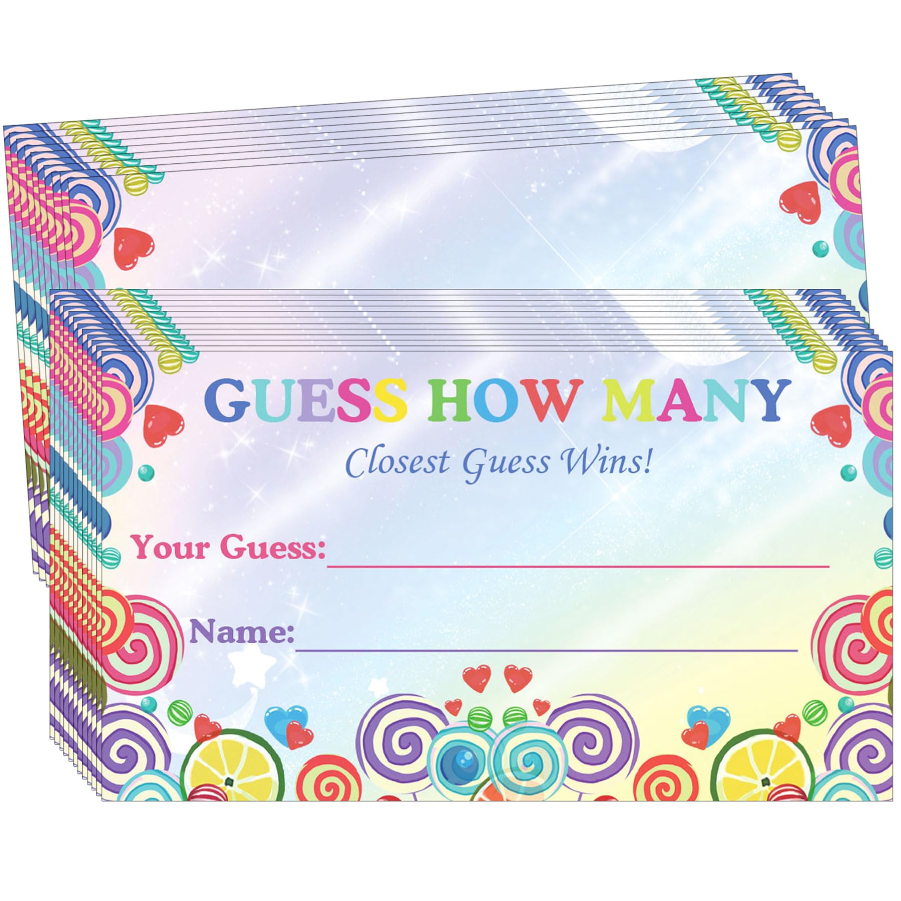 wootile 100 Pack Candy Guessing Game Cards Guess How Many Kisses Game 2 x 3.5 Inch Guess How Many Gender Games Tickets for Party Bridal Shower Birthday Party Games for Guests