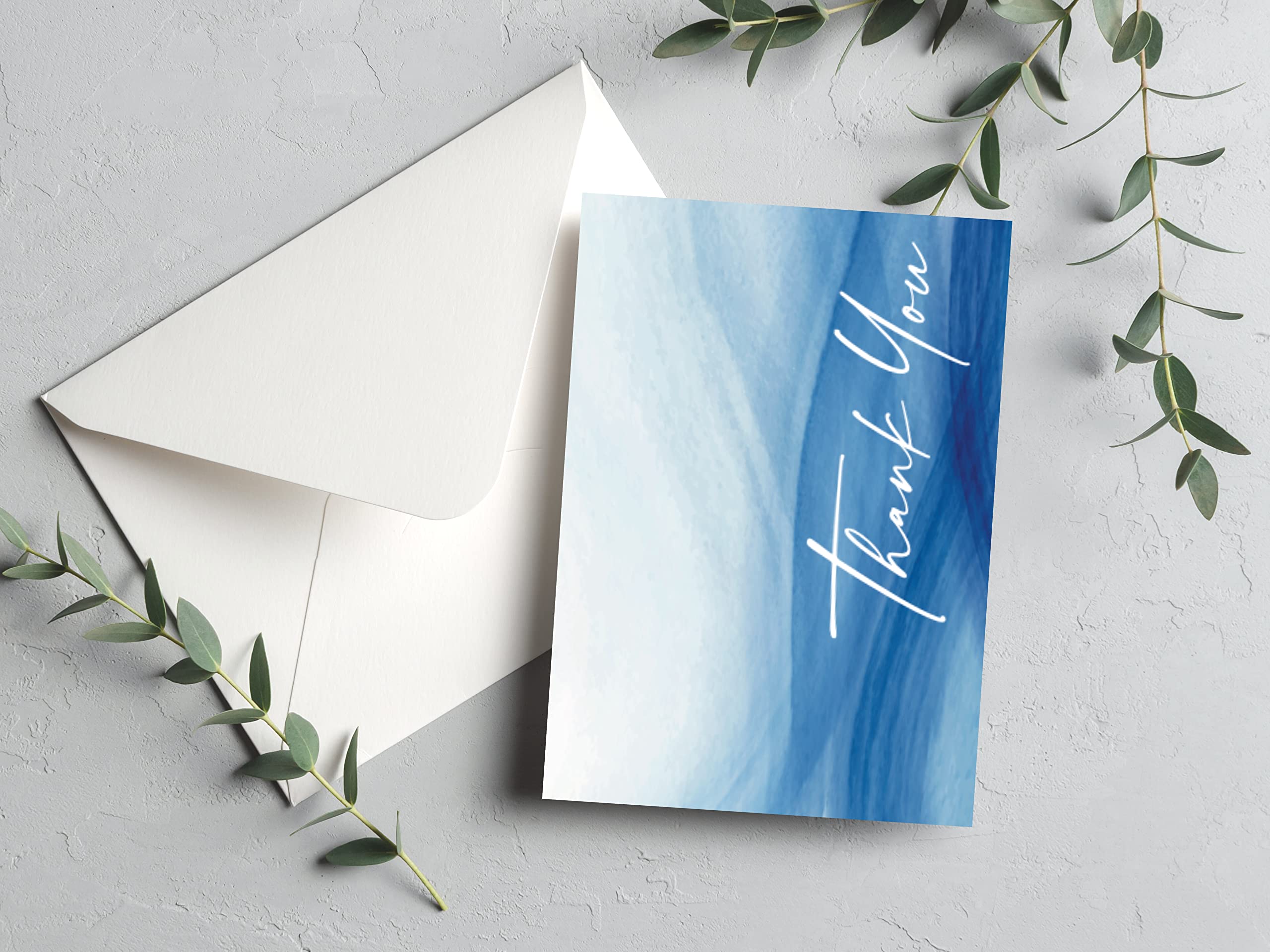 50 Pcs Thank You Cards With Envelopes Premium Quality Classy Thank You Notes Cards For All Occasions, Wedding, Baby Shower, Bridal Shower, Birthday, Engagement, Funeral, Beautiful Minimalistic Design, Blue With White Letters Bulk 4x6