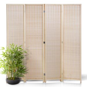 room divider folding privacy screens 6 ft 4 panel bamboo portable divider wall freestanding partition room divider screen for room separator home office,natural