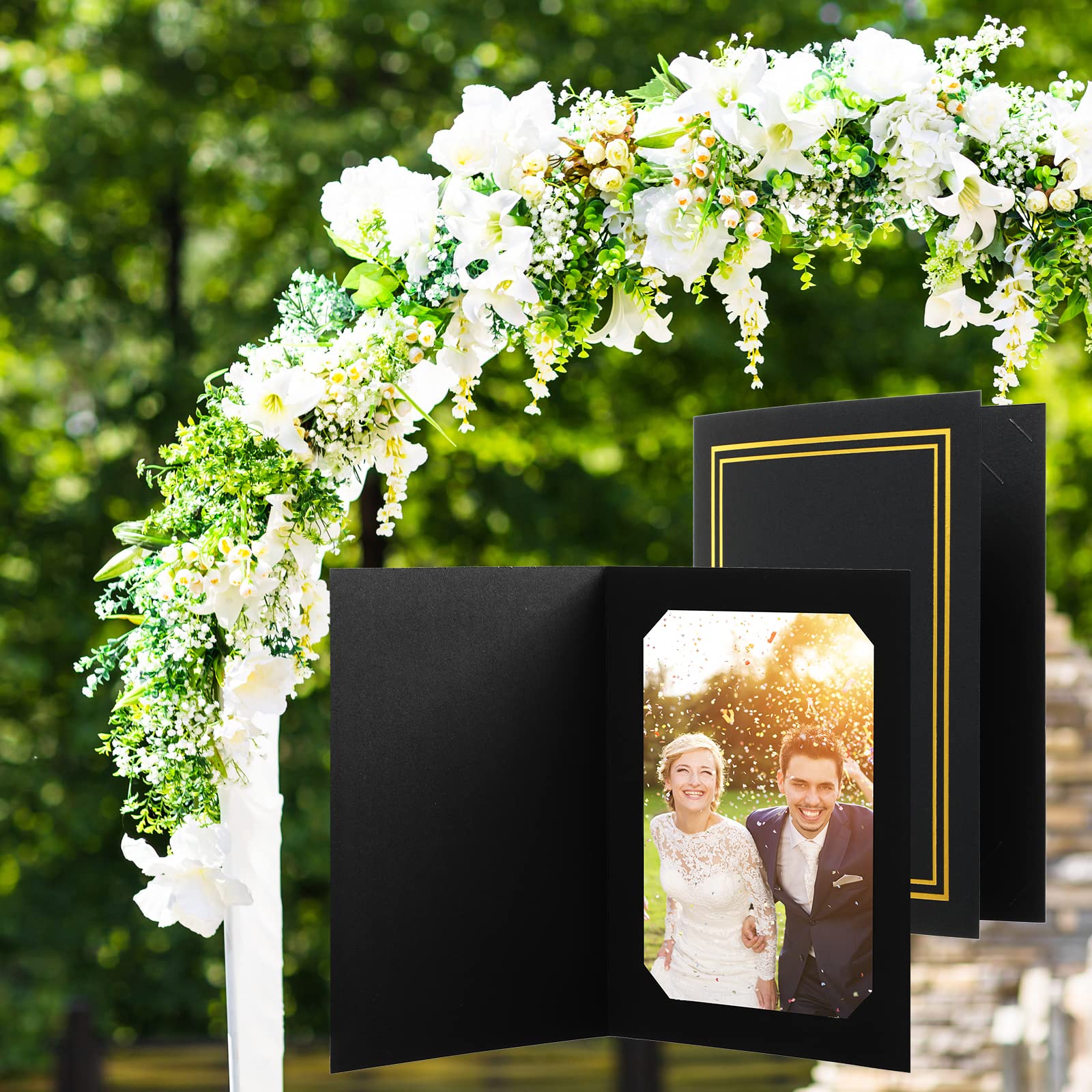 Fainne 100 Pcs Photo Folders for 4x6 or 5x7 Pictures Photo Frame Note Cards Paper Greetings Cardboard Picture Frame Photo Inserts Cards Picture Insert Notecard for Portraits Graduation Wedding (Black)