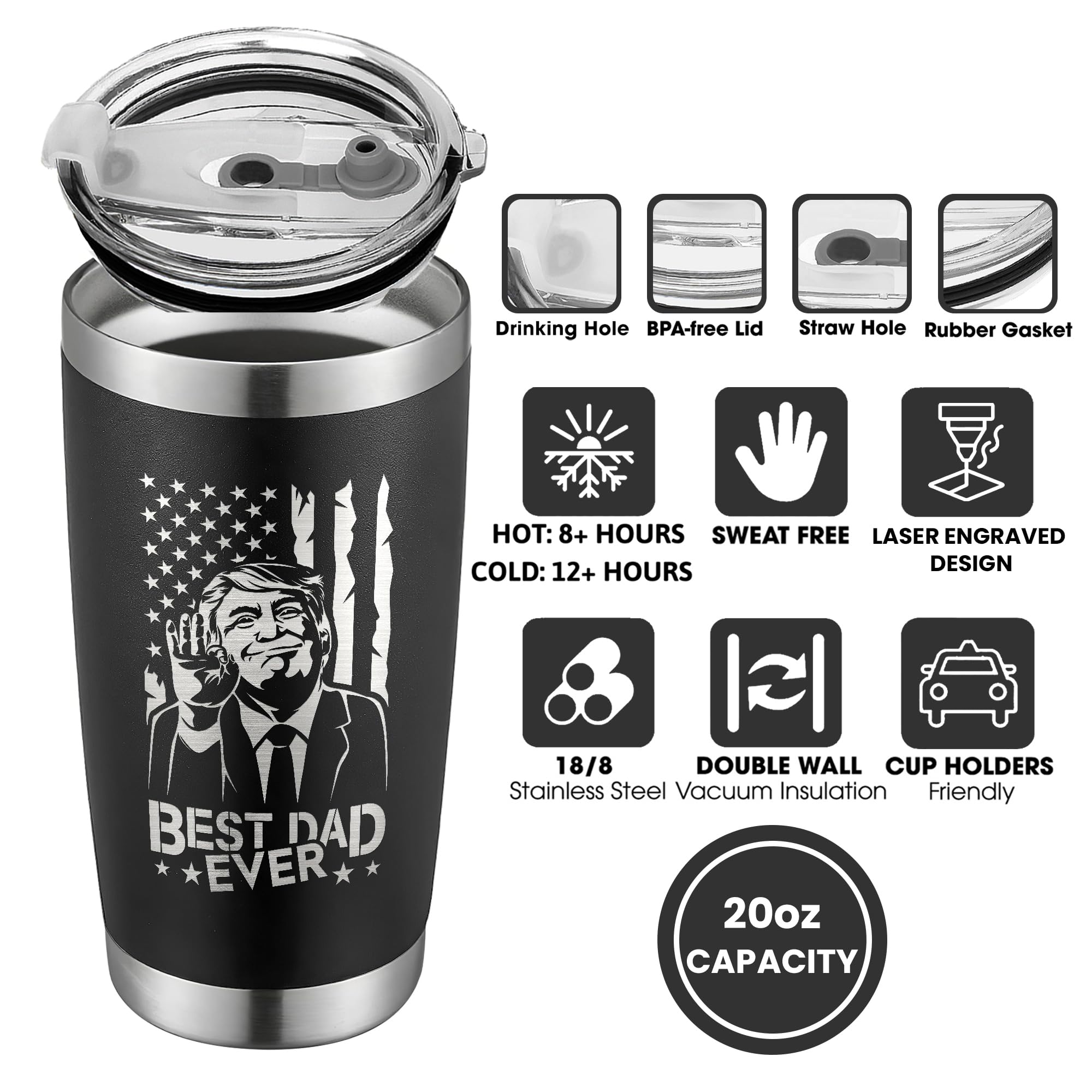 Gifts for Dad from Daughter, Son - Dad Gifts - Birthday Gifts for Dad, Dad Birthday Gift - Christmas Gifts for Dad, Dad Christmas Gifts - Father Gifts, New Dad Gifts for Men - 20 Oz Black Tumbler