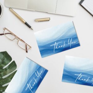 50 Pcs Thank You Cards With Envelopes Premium Quality Classy Thank You Notes Cards For All Occasions, Wedding, Baby Shower, Bridal Shower, Birthday, Engagement, Funeral, Beautiful Minimalistic Design, Blue With White Letters Bulk 4x6