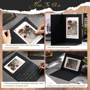 Fainne 100 Pcs Photo Folders for 4x6 or 5x7 Pictures Photo Frame Note Cards Paper Greetings Cardboard Picture Frame Photo Inserts Cards Picture Insert Notecard for Portraits Graduation Wedding (Black)