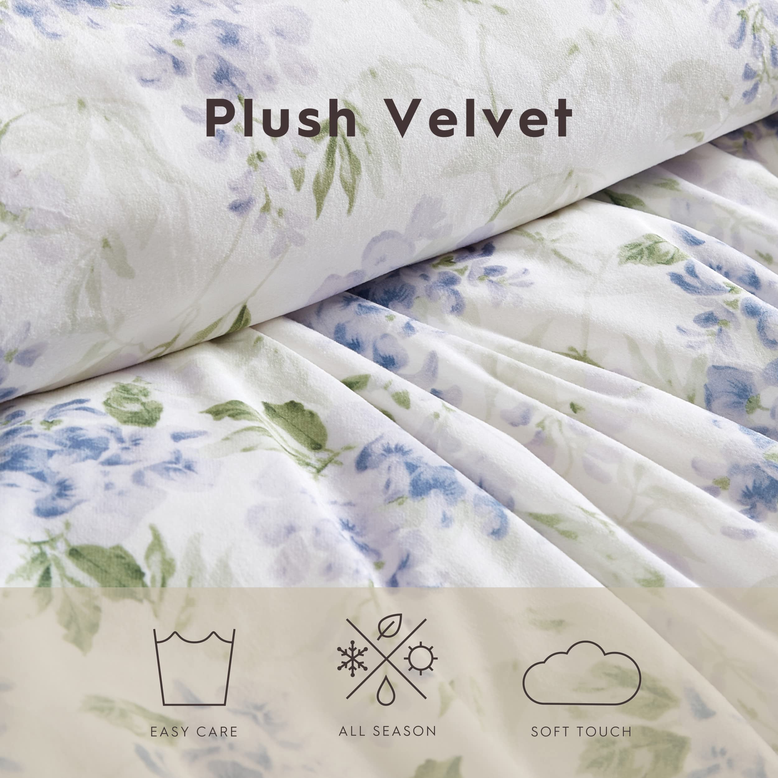 Laura Ashley- King Duvet Cover Set, Plush Velvet Bedding Set, Designer Home Decor (Wisteria Lavender, King)