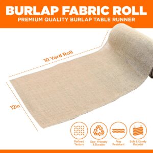 JAKSUZ Burlap Table Runners- {12inx10yards}- Burlap Cloth Roll Used for Dining Runners, Crafts, Dresser Cover & Sackcloth - Natural Jute Runner Suitable for Event Decor, Thanksgiving Table & Weddings