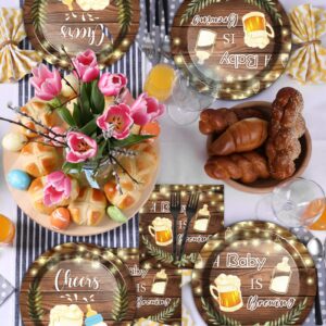 96Pcs A Baby is Brewing Baby Shower Party Supplies Set Plates Napkins Tableware Kit for Birthday Party Paper Tableware Set Table Decorations Favors Serves 24 Guests with Forks