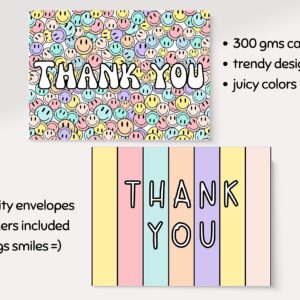 20 Pcs Cute Thank You Cards With Envelopes For Kids, Teens And Adults Colorful Tank You Notes Cards Blank Inside For All Occasions, Girls Birthday, Baby Shower, Party, Small Business, Sweet 16, With Stickers and Envelopes, 4.25x5.5